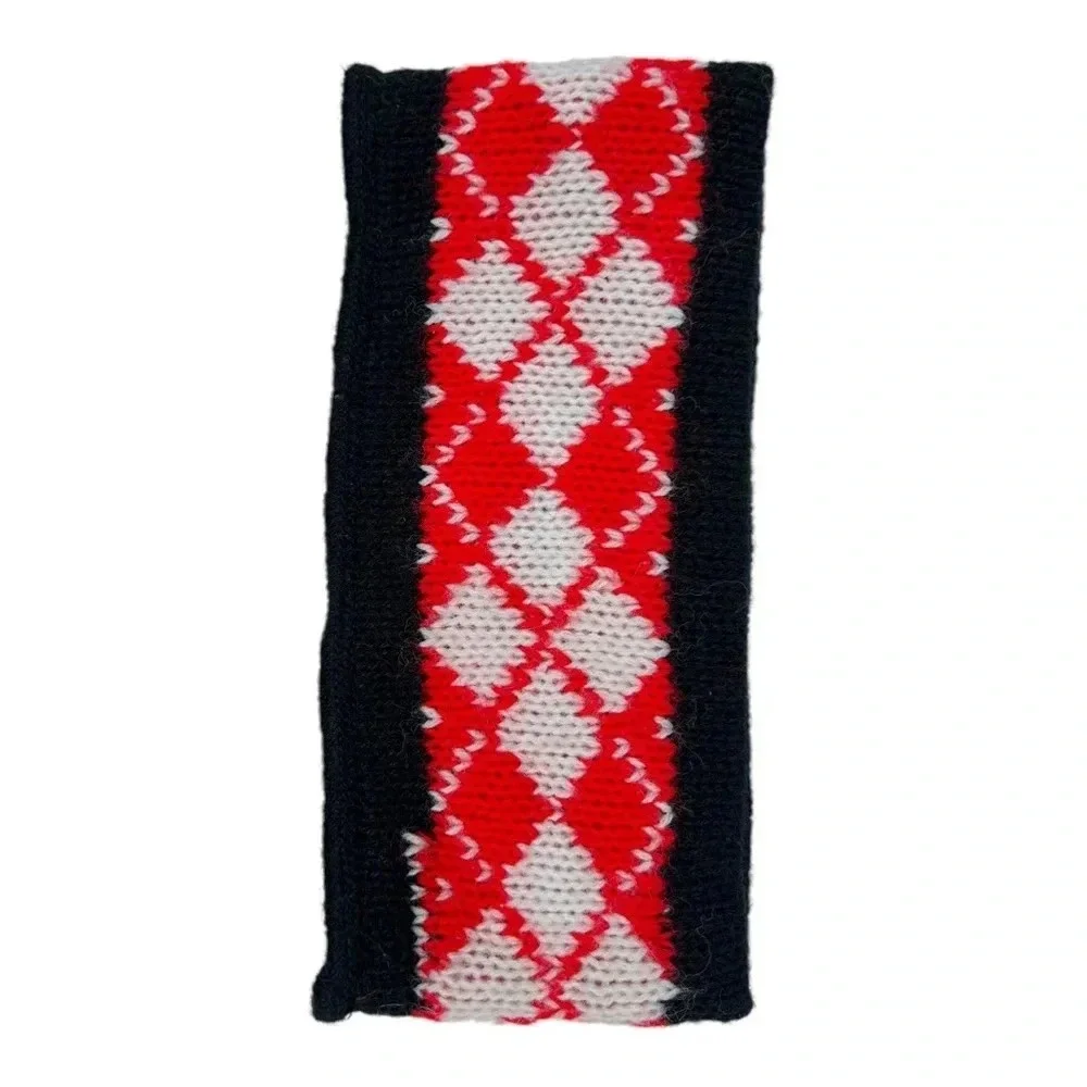 Vintage Knit Reversible Headband Blue Red and White Unisex Ski Snowboarding Snow
